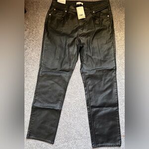 H&M Black Faux Leather Waxed 5 Pocket Jeans